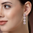 Rhodium Plated Silver Toned with Pink American Diamonds Dangler earrings