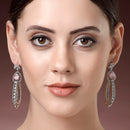 Rhodium Plated Fringed Tassel Pink American Diamond Contemporary Long Drop Earrings