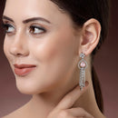 Rhodium Plated with Cluster Design Pink & White American Diamond Dangler Earrings