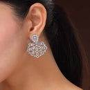 Rhodium Plated Silver Toned Petal Cluster White American Diamond Studded Earrings
