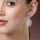 Rhodium Plated Teardrop Pink American Diamond Contemporary Long Drop Earrings