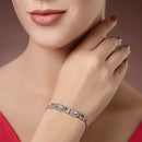 Zeneme Rhodium Plated Silver Toned White Square Cut Pink Teardrop American Diamond Studded  Wraparound Adjustable Bracelet