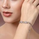 Zeneme Rhodium Plated Silver Toned White Square Cut Pink Teardrop American Diamond Studded  Wraparound Adjustable Bracelet