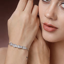 Rhodium Plated Silver Toned White Round &  Square Cut AD Studded Wraparound Adjustable Bracelet