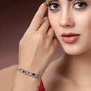 Rhodium Plated Square & Teardrop Red AD Stone Contemporary Wrap Bracelet