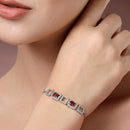 Rhodium Plated Square & Teardrop Red AD Stone Contemporary Wrap Bracelet