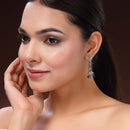 Rhodium Plated Silver Toned Bar Shaped Purple & White American Diamond Studded Earrings