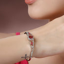 Rhodium Plated Square & Teardrop Red AD Contemporary Cuff Bracelet