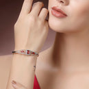 Rhodium Plated Square & Teardrop Red AD Contemporary Cuff Bracelet