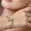 Rhodium Plated Floral Design White AD Stone Contemporary Cuff Bracelet