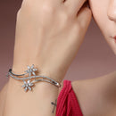 Rhodium Plated Floral Design White AD Stone Contemporary Cuff Bracelet