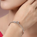 Rhodium Plated Silver Toned White Teardrop American Diamond Studded Cuff Bracelet