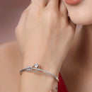 Rhodium Plated Silver Toned White Teardrop American Diamond Studded Cuff Bracelet