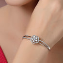 Rhodium Plated Cluster Round White AD Contemporary Cuff Bracelet