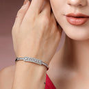 Rhodium Plated Silver Toned Minimal Round White American Diamond Studded Cuff Bracelet