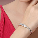 Rhodium Plated Silver Toned Minimal Round White American Diamond Studded Cuff Bracelet