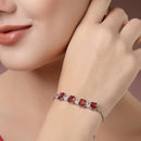 Rhodium Plated Silver Toned White Round & Red Square Cut AD Studded Bracelet | Wraparound Adjustable Bracelet