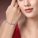 Rhodium Plated Silver Toned White Round & Pink Square Cut AD  Studded  Wraparound Adjustable Bracelet