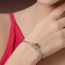 Rhodium Plated Silver Toned Red Teardrop  American Diamond Studded Cuff Bracelet