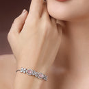 Rhodium Plated Silver Toned White Flower & Pink Teardrop American Diamond Studded  Wraparound Adjustable Bracelet