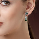 Rhodium Plated Silver Toned with Green American Diamond Small Drop Earrings