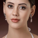 Rhodium Plated Silver Toned with Pink American Diamond Small Drop Earrings
