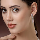 Rhodium Plated Silver Toned with Pink American Diamond Small Drop Earrings