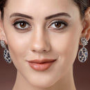 Rhodium Plated Tiny Tear Drops Blue & White American diamond Small Drop Earrings