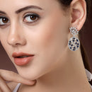 Rhodium Plated Teardrop Blue American Diamond Contemporary Long Drop Earrings