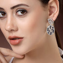 Rhodium Plated Tiny Tear Drops Blue & White American diamond Small Drop Earrings