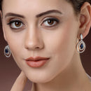 Rhodium Plated Silver Toned with Teardrop Shaped White American Diamond Drop Earrings