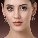 Rhodium Plated Silver Toned with Teardrop Shaped White American Diamond Drop Earrings
