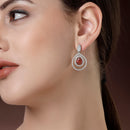 Rhodium Plated Silver Toned with Teardrop Shaped White American Diamond Drop Earrings