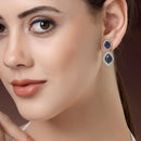 Rhodium Plated with Blue & White American Diamond Small Drop Earrings