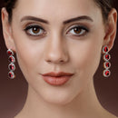 Rhodium Plated Silver Toned with Green American Diamonds Dangler earrings