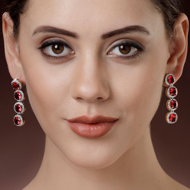 Rhodium Plated Silver Toned with Green American Diamonds Dangler earrings