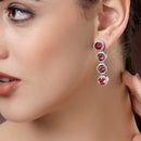 Rhodium Plated Silver Toned with Green American Diamonds Dangler earrings