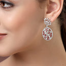 Rhodium Plated Tiny Tear Drops Red & White American diamond Small Drop Earrings