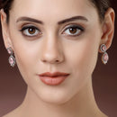 Rhodium Plated with Pink & White American Diamond Small Drop Earrings