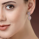 Rhodium Plated with Pink & White American Diamond Small Drop Earrings