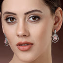 Rhodium Plated Silver Toned with Teardrop Shaped Pink & White American Diamond Drop Earrings