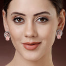 Rhodium Plated with Pink & White American Diamonds Circular Shaped Stud Earrings