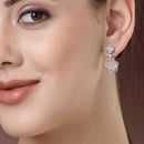 Rhodium Plated with Dual Pink American Diamonds Drop Earrings