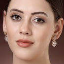 Gold Plated Teardrop White American Diamond Contemporary Drop Earrings