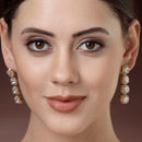 Gold Plated Round Shape White American Diamond Contemporary Long Drop Earrings