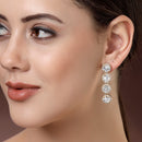 Gold Plated Round Shape White American Diamond Contemporary Long Drop Earrings