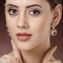 Gold Plated Cushion Cut White American Diamond Contemporary Long Drop Earrings