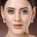 Gold Plated cushion Halo White American Diamond Contemporary Drop Earrings