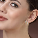 Rhodium Plated with Round Shaped White American Diamond Small Ear Cuff Earrings