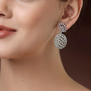 Rhodium Plated Teardrop Sea Green American Diamond Contemporary Long Drop Earrings